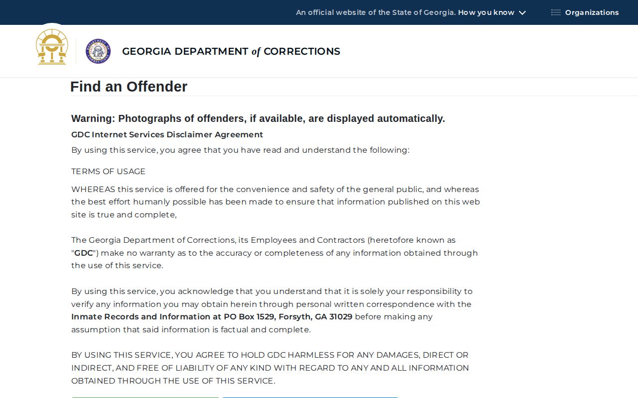 Georgia GDC search for Brantley County released inmate records